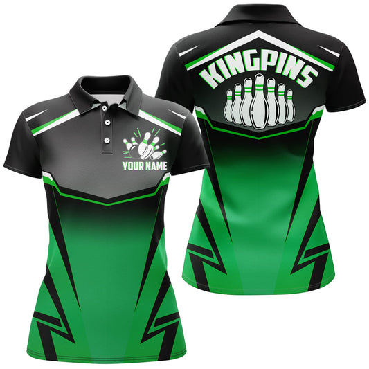 Personalized Kingpins Green Bowling  Name All Over Printed Shirt For Women Cornbee