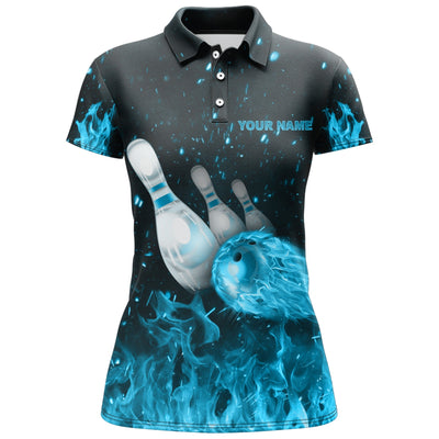 Personalized Strike Bowling Cyan Flames Personalized All Over Printed Shirt For Women Cornbee