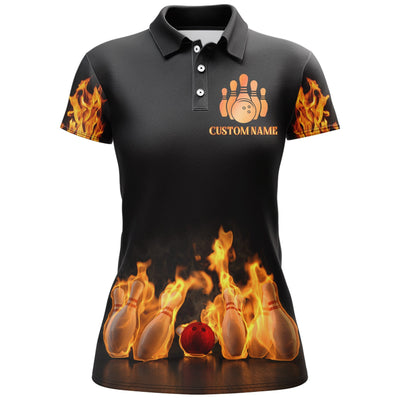 Personalized Black Flame Bowling Classic Personalized All Over Printed Shirt For Women Cornbee