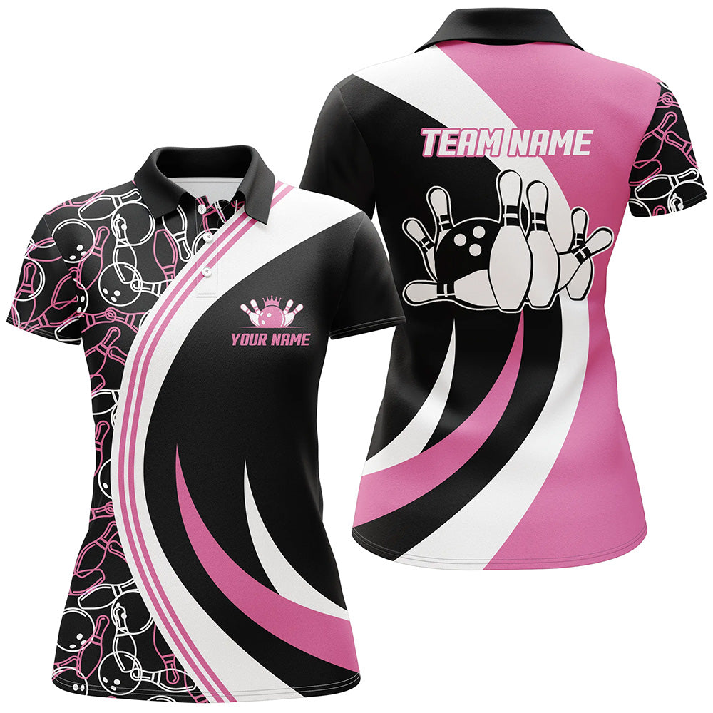 Personalized Black&Pink Bowling Seamless Pattern Personalized All Over Printed Shirt For Women Cornbee