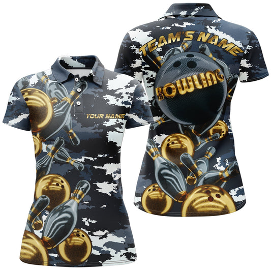 Personalized Camo Navy Bowling Personalized All Over Printed Shirt For Women Cornbee