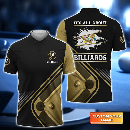Custom Billiard Men Polo Shirt - It’s All About Billiards Personalized Name Polo Shirt - Perfect Billiard Polo Shirt For Men, Billiard Lover Cornbee