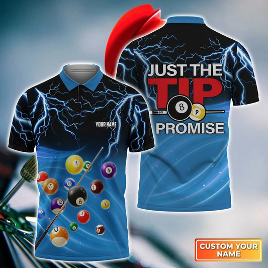 Custom Billiard Men Polo Shirt - Just The Tip I Promise Personalized Name Polo Shirt - Perfect Billiard Polo Shirt For Men, Billiard Lover Cornbee
