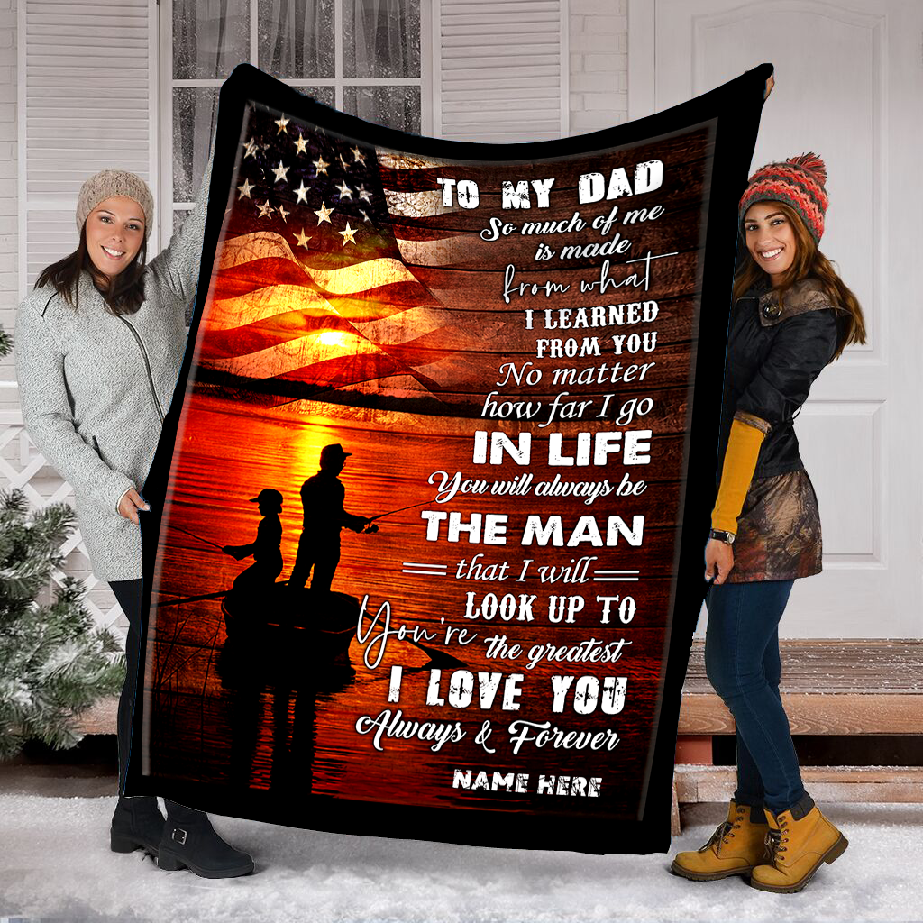 Custom Fishing Blanket To my Dad, gifts ideas for father's day, Father and son fishing partners for life American flag blanket Cornbee