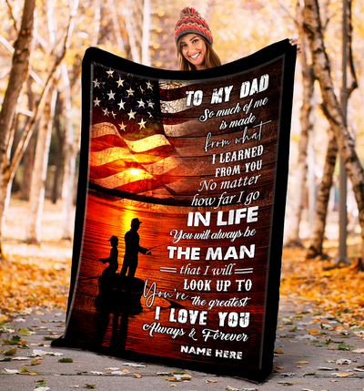 Custom Fishing Blanket To my Dad, gifts ideas for father's day, Father and son fishing partners for life American flag blanket Cornbee