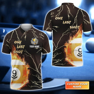 Custom Billiard Men Polo Shirt - One Last Shot Billiard 9 Ball Fire Flame Personalized Name Polo Shirt, Perfect Billiard Polo Shirt For Men Cornbee