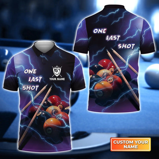 Custom Billiard Men Polo Shirt - One Last Shot Billiard 9 Ball Thunder Lightning Personalized Name, Perfect Billiard Polo Shirt For Men, Billiard Players Cornbee