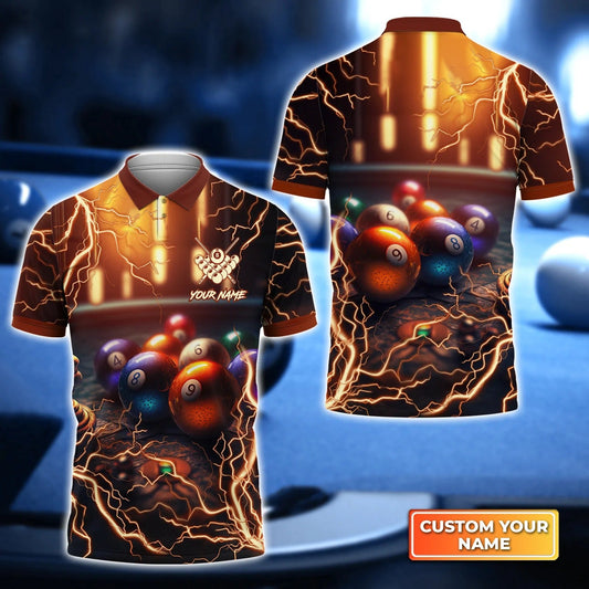 Custom Billiard Men Polo Shirt - Rainbow Billiard Pool Thunder Personalized Name Polo Shirt, Perfect Billiard Polo Shirt For Men, Billiard Players Cornbee
