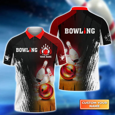 Personalized Red Bowling Ball Crashing Pins Personalized Name 3D Shirt Cornbee