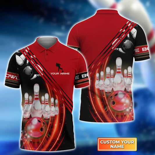 Personalized Red Bowling Ballin Motionand the Pins Personalized Name 3D Shirt Cornbee