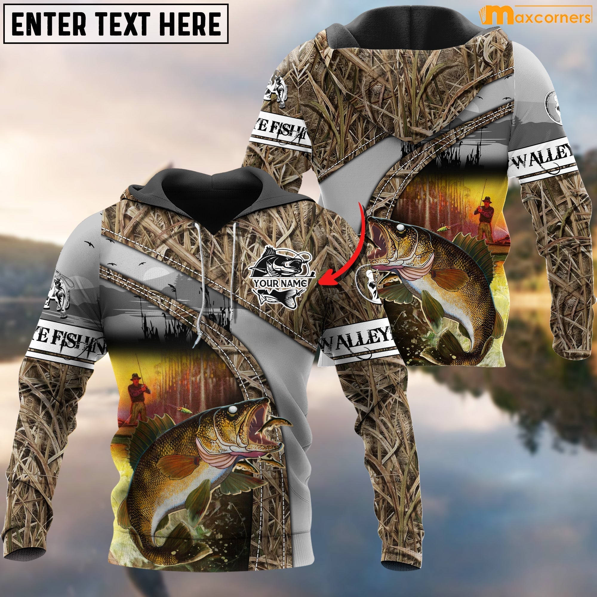 Cornbee Custom Name Camo Walleye Fishing Unisex Shirts