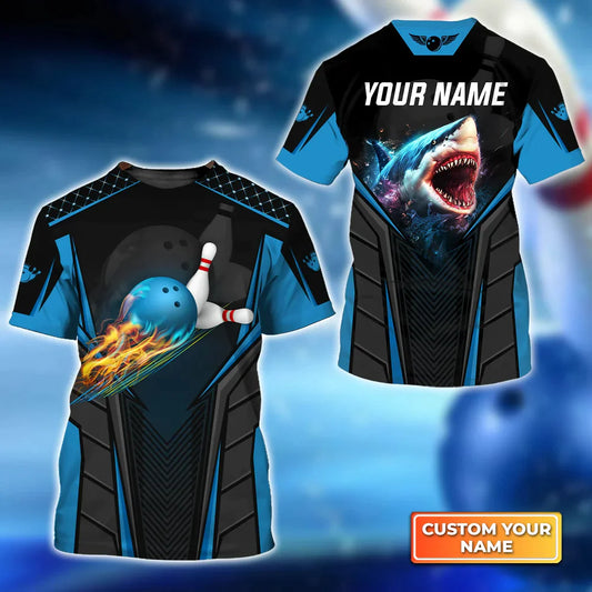 Personalized Shark Team Blue Bowling Ball Personalized Name 3D Shirt Cornbee