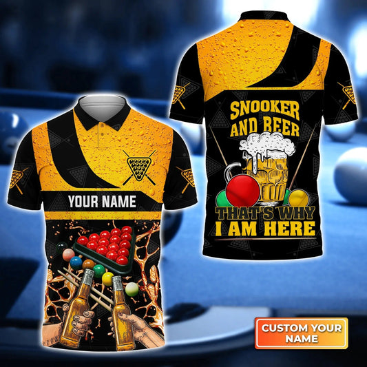 Custom Billiard Men Polo Shirt - Snooker And Beer That's Why I'm Here Personalized Name Polo Shirt, Perfect Billiard Polo Shirt For Men Cornbee