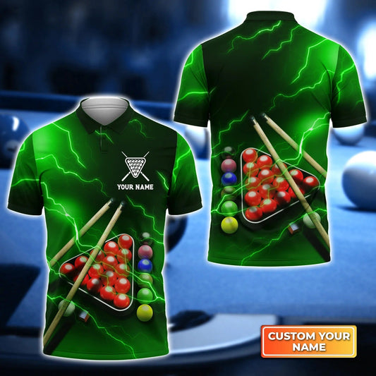 Custom Billiard Men Polo Shirt - Snooker Thunder Lightning Personalized Name Polo Shirt, Perfect Billiard Polo Shirt For Men, Billiard Players Cornbee