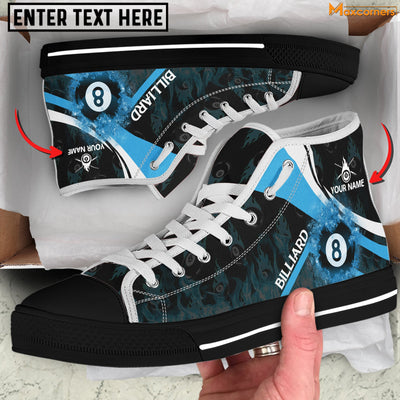 Personalized Name Blue Fire With Ball 8 Billiard   High Top Shoes Cornbee