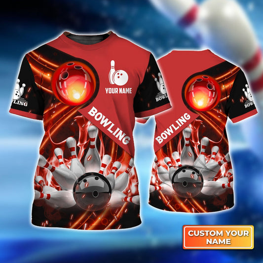 Personalized Red Bowling Ball In Fire Personalized Name3D Shirt Cornbee