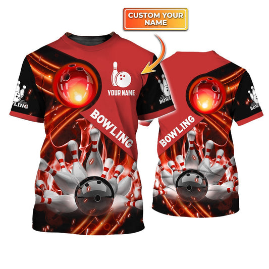 Personalized Red Bowling Ball In Fire Personalized Name3D Shirt Cornbee