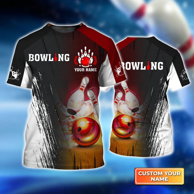 Personalized Red Bowling Ball Crashing Pins Personalized Name 3D Shirt Cornbee