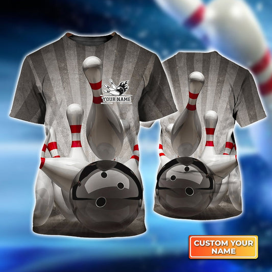 Personalized Bowling Ball Crashing into the Pins on Vintage Personalized Name 3D Shirt Cornbee