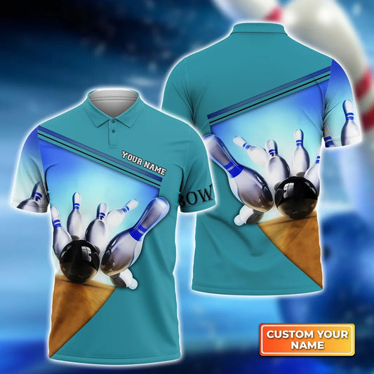 Personalized Ten Pin Bowling Blue Colorful Personalized Name 3D Shirt Cornbee