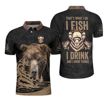 Fishing Polo Shirt, I Fish And I Drink Polo Shirt, Brown Bear Polo Shirt, Best Fishing Shirt - Perfect Gift For Men, Fishing Lovers Cornbee