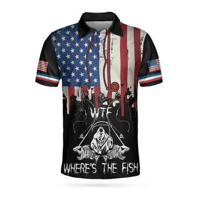 Woman Want Me Fishes Fear Me Black Version Polo Shirt, Fish Skeleton Reaper American Flag Polo Shirt, Best Fishing Shirt For Men Cornbee