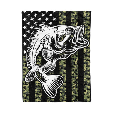 Bass American Flag Black Tattoo Solf Throw Fleece Fishing Blanket Cornbee