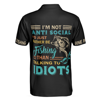 Fishsaurus Rex Gone Fishing Men Polo Shirt, I'm Not Anti-Social Polo Shirt, Best Fishing Shirt For Men, Gift For Fishing Lovers Cornbee