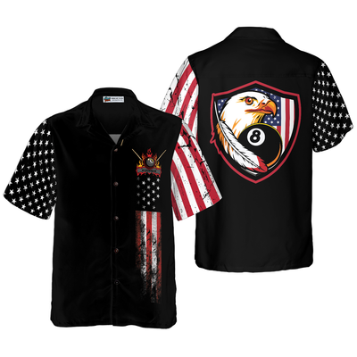 Billiards Hawaiian Shirt, Eagle American Flag Aloha Hawaiian Shirt For Summer Gift For Friend, Team, Billiard Lovers Cornbee