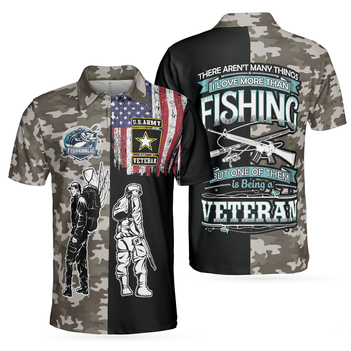 Veteran Fishing With American Flag Polo Shirt, Camouflage Veteran Fisher Sketching Polo Shirt, Patriotic Fishing Shirt For Men Cornbee