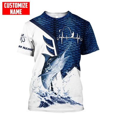 Cornbee Marlin Fishing Heartbeat Personalized Name 3D Shirt