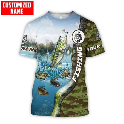 Personalized Name 3D Shirt Bass Jumping Fishing Lake Cornbee