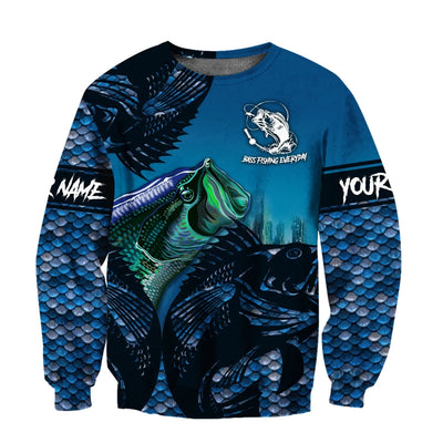 Cornbee Winter Bass Fishing Personalized Name 3D Shirt