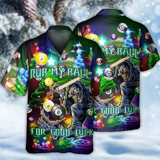 Billiard Hawaiian Shirt, Skull Billiard Aloha Hawaiian Shirt, Rub My Ball Billiard Aloha Shirt For Men - Perfect Gift For Billiard Lovers, Christmas Cornbee