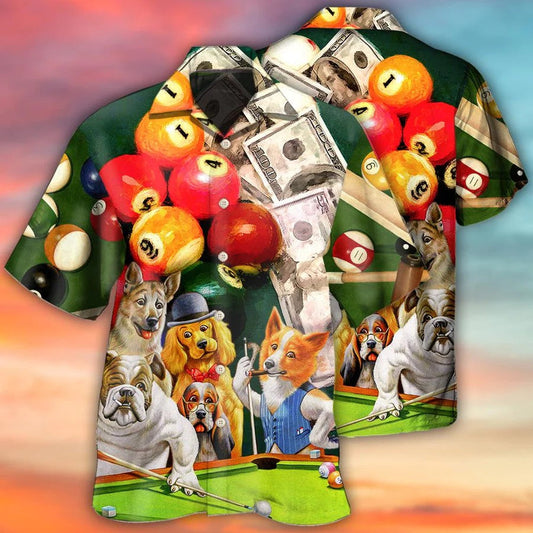 Billiard Hawaiian Shirt, Dogs Billiard Aloha Hawaiian Shirt, Funny Dog Many Money Aloha Shirt For Men - Perfect Gift For Billiard Lovers, Dog Lovers Cornbee