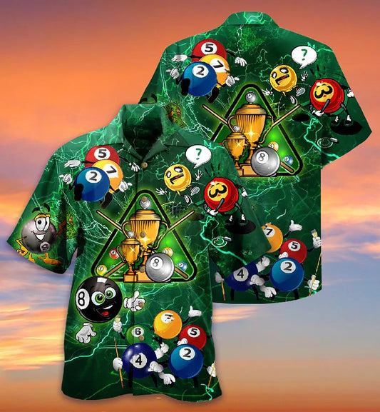 Billiard Hawaiian Shirt, Billiard Champion Aloha Hawaiian Shirt, Billiard Lover Green Lightning Aloha Shirt For Men - Perfect Gift For Billiard Lovers Cornbee