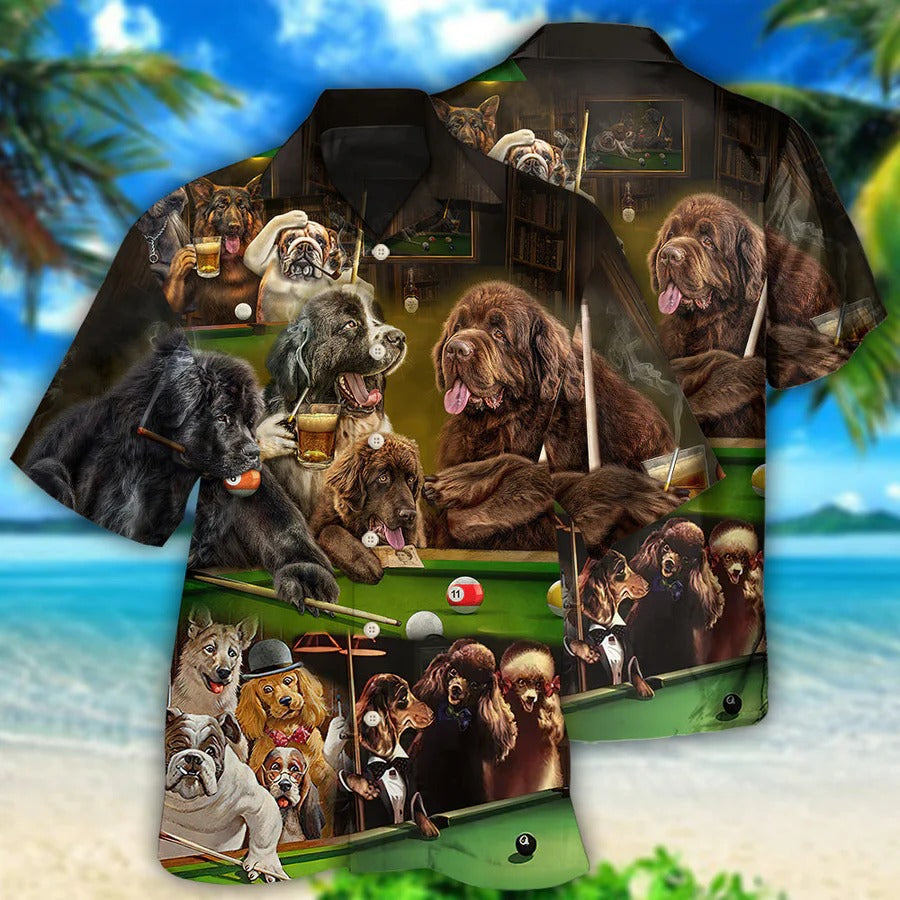 Billiard Hawaiian Shirt, Dogs Billiard Aloha Hawaiian Shirt, Funny Dog Play Billiard Aloha Shirt For Men - Perfect Gift For Billiard Lovers Cornbee