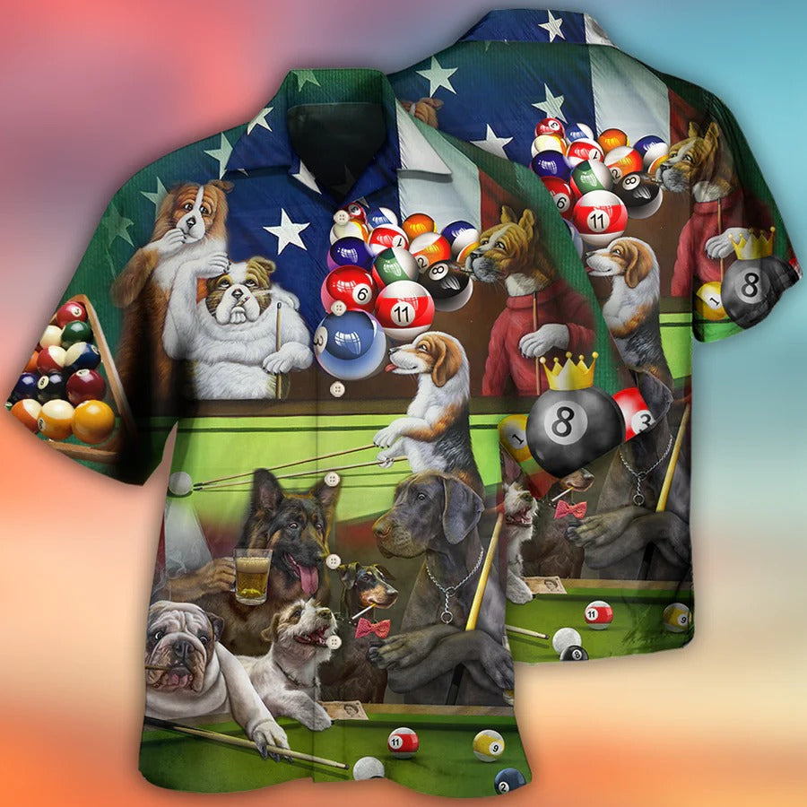 Billiard Hawaiian Shirt, Dogs Billiard Hawaiian Shirt, Play Billiard And Drink Beer Aloha Shirt For Men - Perfect Gift For Billiard Lovers, Dog Lovers Cornbee