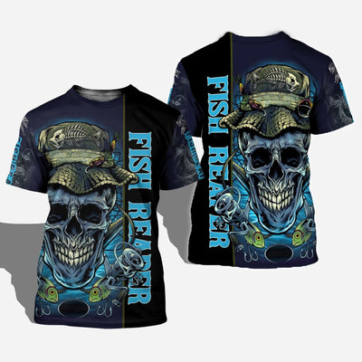 Cornbee Fish Reaper Skull Dark Blue 3D Shirt